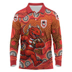 St. George Illawarra Dragons Long Sleeve Polo Shirt Aboriginal Dot Pattern - Rugby Mascot Heritage Pride