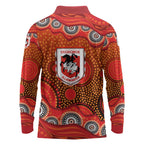 St. George Illawarra Dragons Long Sleeve Polo Shirt Aboriginal Dot Pattern - Rugby Mascot Heritage Pride
