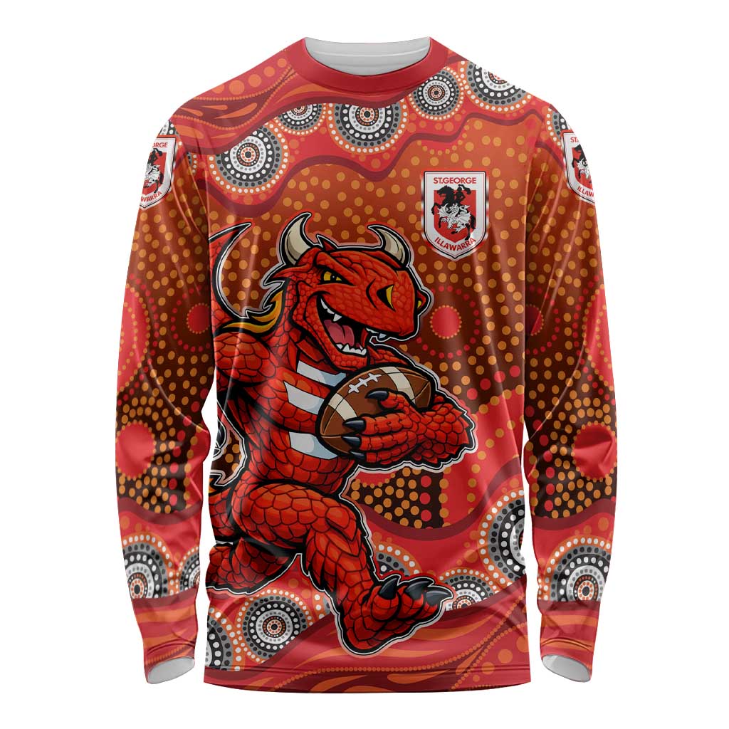St. George Illawarra Dragons Long Sleeve Shirt Aboriginal Dot Pattern - Rugby Mascot Heritage Pride
