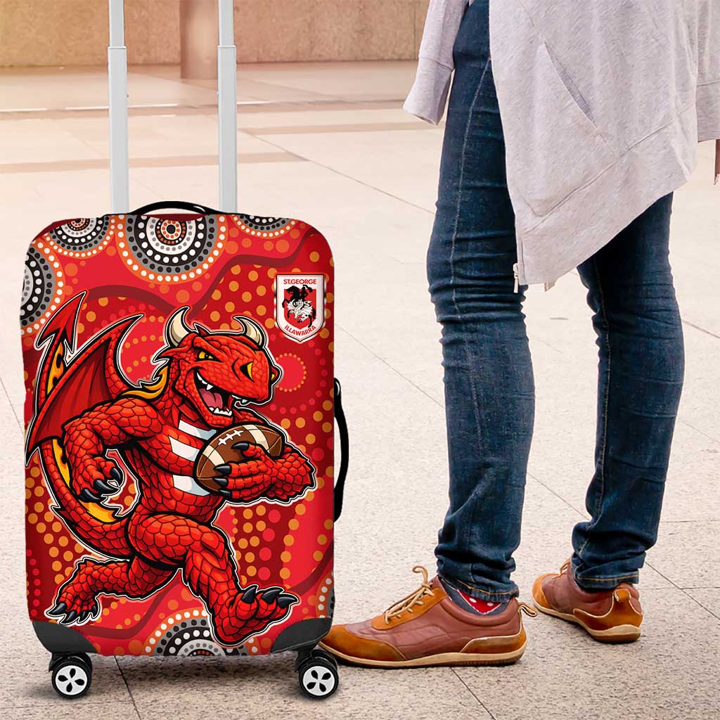 St. George Illawarra Dragons Luggage Cover Aboriginal Dot Pattern - Rugby Mascot Heritage Pride