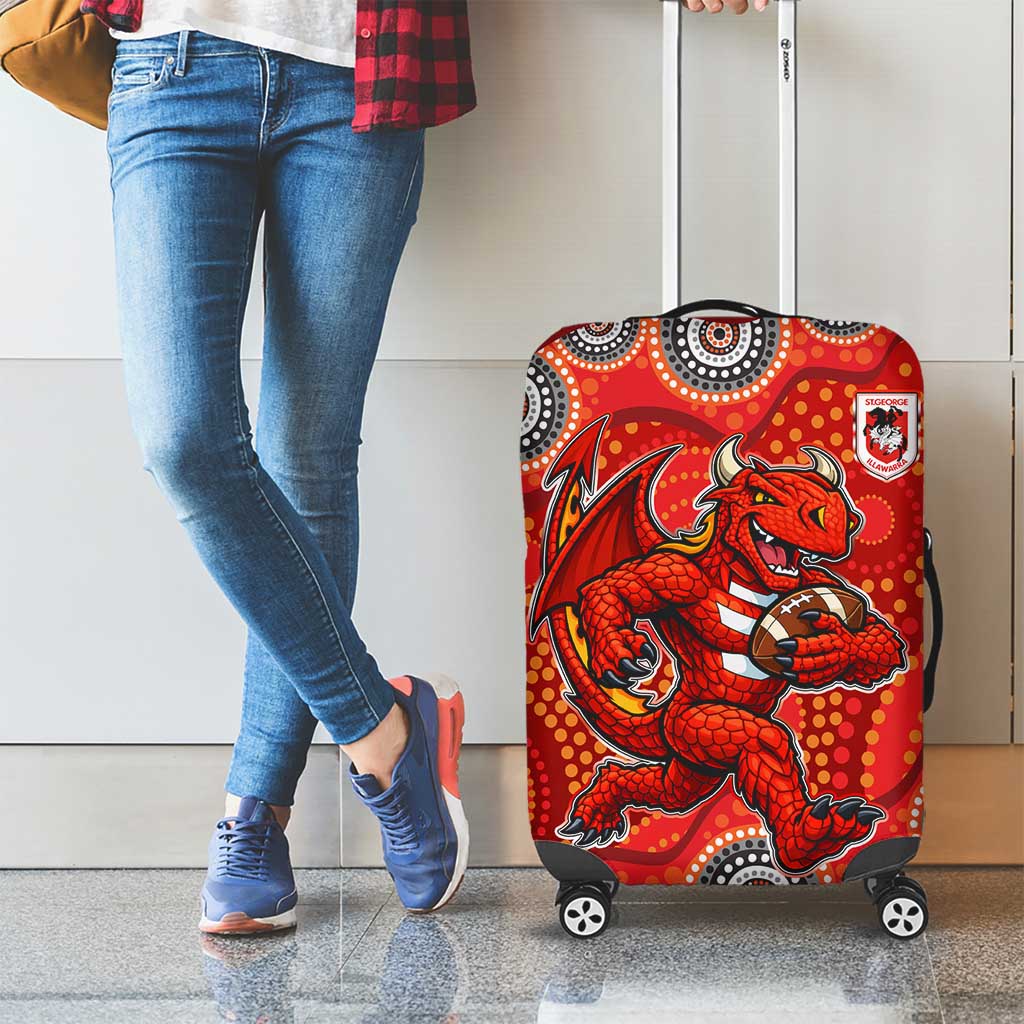 St. George Illawarra Dragons Luggage Cover Aboriginal Dot Pattern - Rugby Mascot Heritage Pride