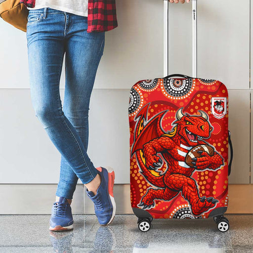 St. George Illawarra Dragons Luggage Cover Aboriginal Dot Pattern - Rugby Mascot Heritage Pride