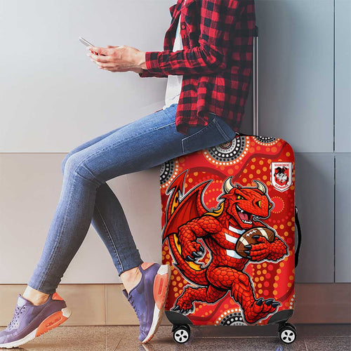 St. George Illawarra Dragons Luggage Cover Aboriginal Dot Pattern - Rugby Mascot Heritage Pride