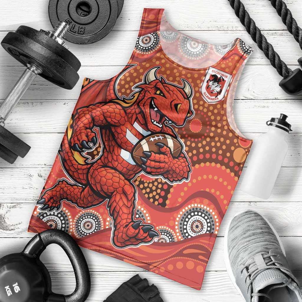 St. George Illawarra Dragons Men Tank Top Aboriginal Dot Pattern - Rugby Mascot Heritage Pride