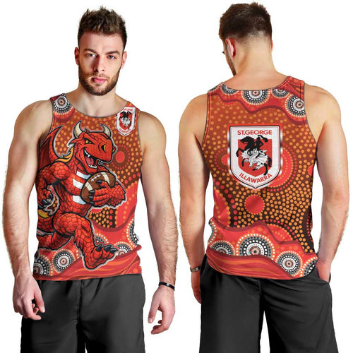 St. George Illawarra Dragons Men Tank Top Aboriginal Dot Pattern - Rugby Mascot Heritage Pride