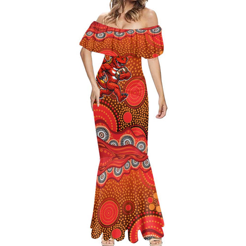St. George Illawarra Dragons Mermaid Dress Aboriginal Dot Pattern - Rugby Mascot Heritage Pride