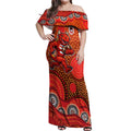 St. George Illawarra Dragons Off Shoulder Maxi Dress Aboriginal Dot Pattern - Rugby Mascot Heritage Pride