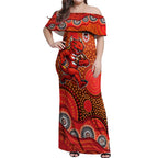 St. George Illawarra Dragons Off Shoulder Maxi Dress Aboriginal Dot Pattern - Rugby Mascot Heritage Pride