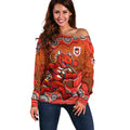St. George Illawarra Dragons Off Shoulder Sweater Aboriginal Dot Pattern - Rugby Mascot Heritage Pride