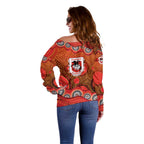 St. George Illawarra Dragons Off Shoulder Sweater Aboriginal Dot Pattern - Rugby Mascot Heritage Pride