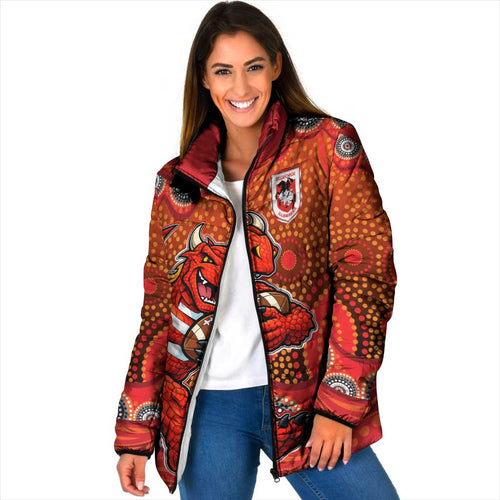 St. George Illawarra Dragons Padded Jacket Aboriginal Dot Pattern - Rugby Mascot Heritage Pride