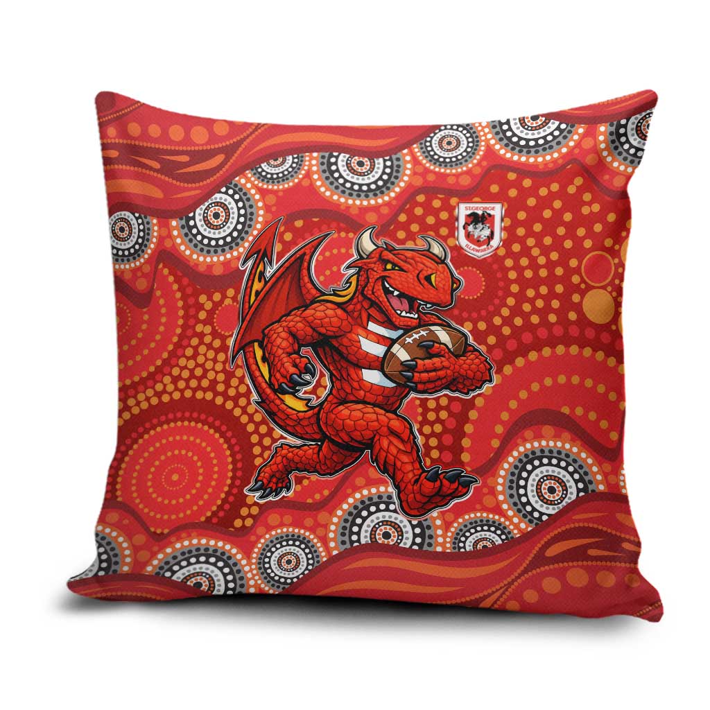 St. George Illawarra Dragons Pillow Cover Aboriginal Dot Pattern - Rugby Mascot Heritage Pride