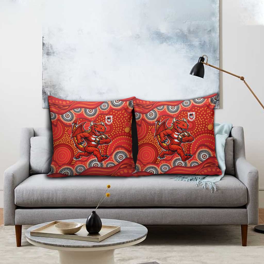 St. George Illawarra Dragons Pillow Cover Aboriginal Dot Pattern - Rugby Mascot Heritage Pride