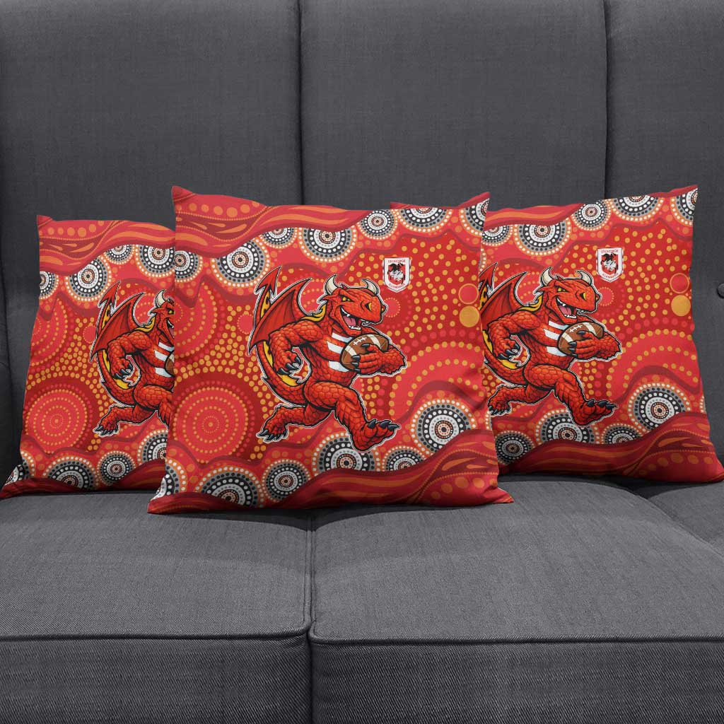 St. George Illawarra Dragons Pillow Cover Aboriginal Dot Pattern - Rugby Mascot Heritage Pride