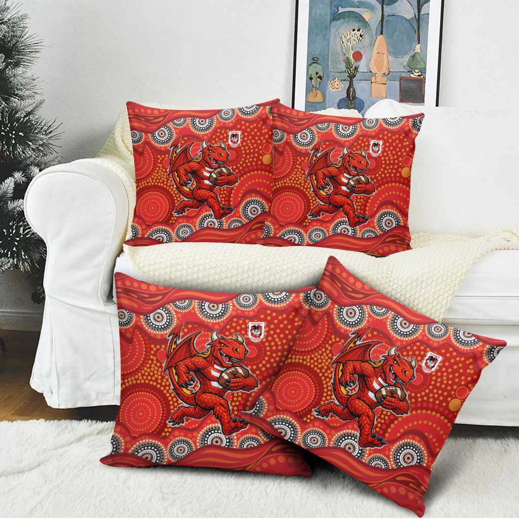 St. George Illawarra Dragons Pillow Cover Aboriginal Dot Pattern - Rugby Mascot Heritage Pride