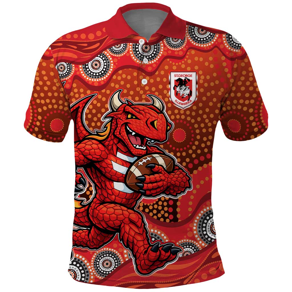 St. George Illawarra Dragons Polo Shirt Aboriginal Dot Pattern - Rugby Mascot Heritage Pride