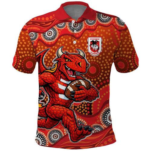 St. George Illawarra Dragons Polo Shirt Aboriginal Dot Pattern - Rugby Mascot Heritage Pride
