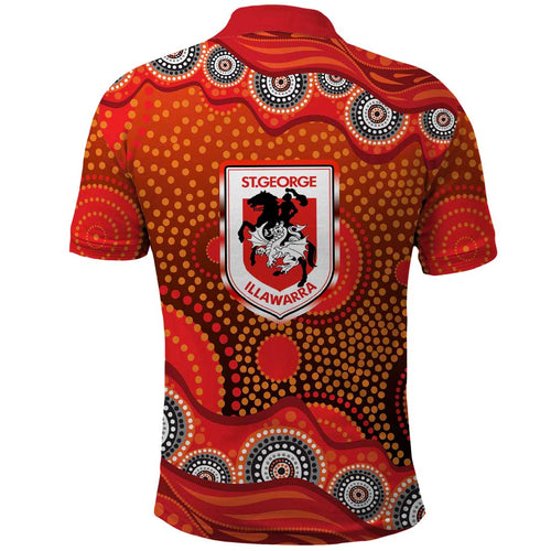St. George Illawarra Dragons Polo Shirt Aboriginal Dot Pattern - Rugby Mascot Heritage Pride
