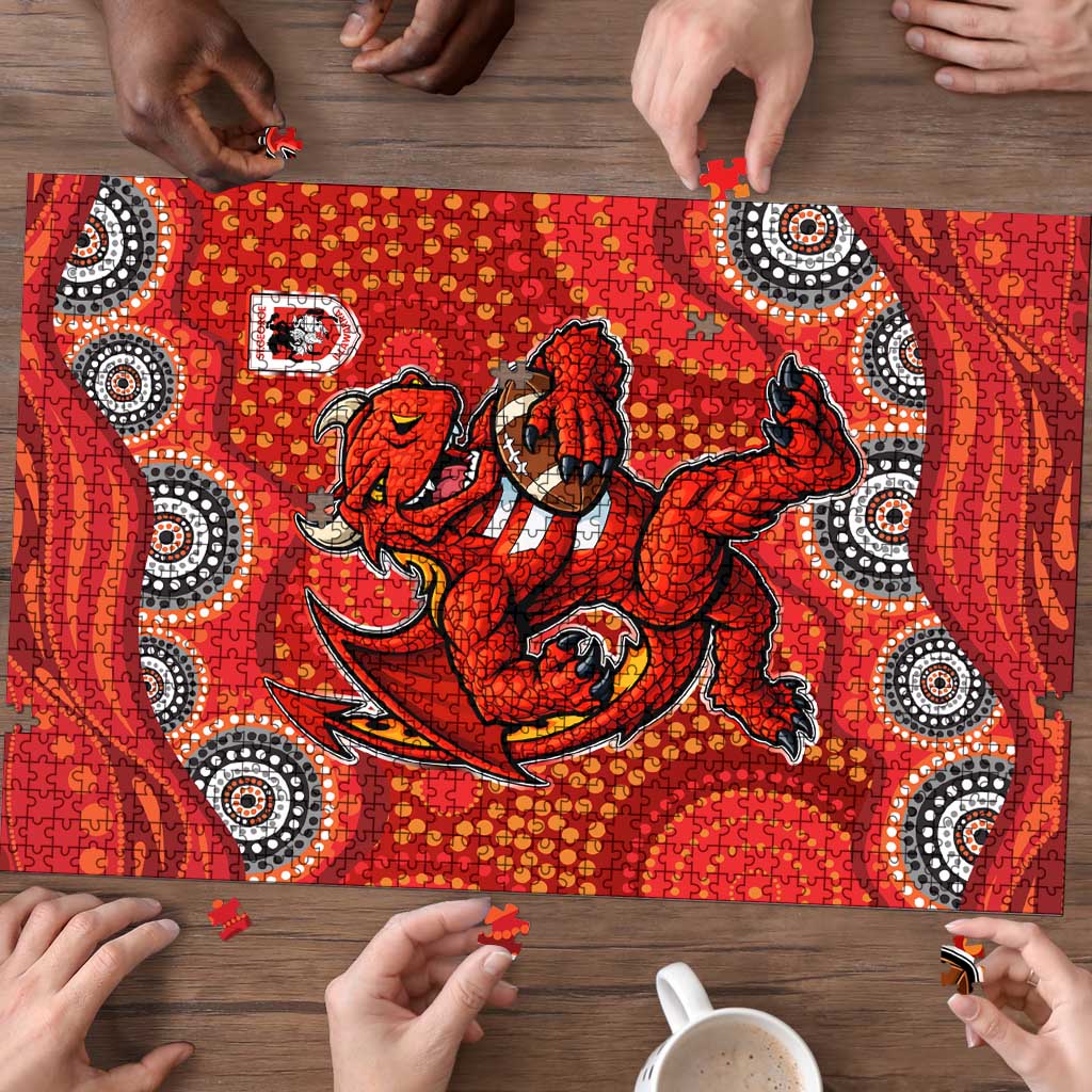 St. George Illawarra Dragons Puzzle Aboriginal Dot Pattern - Rugby Mascot Heritage Pride