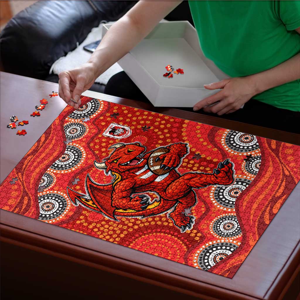 St. George Illawarra Dragons Puzzle Aboriginal Dot Pattern - Rugby Mascot Heritage Pride