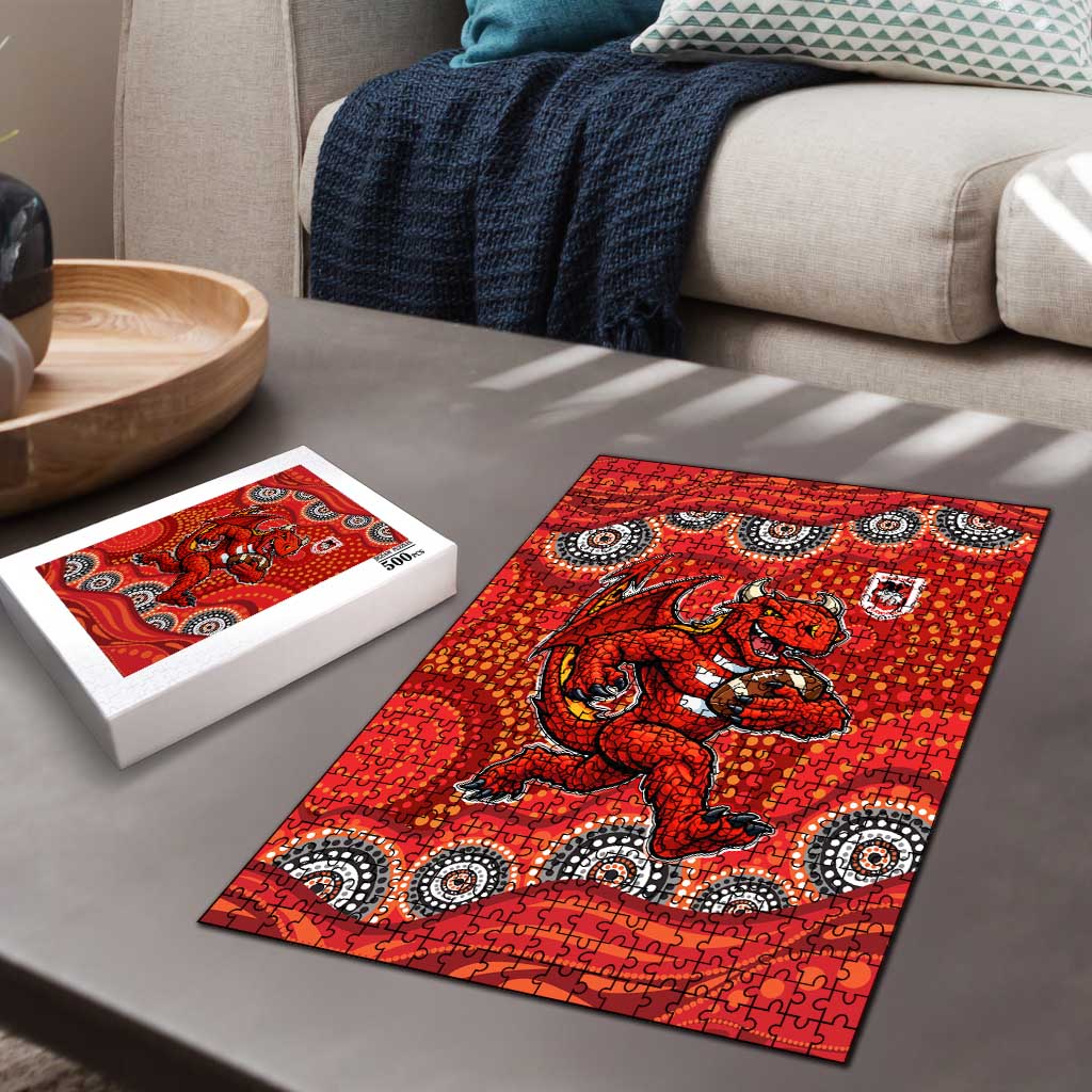 St. George Illawarra Dragons Puzzle Aboriginal Dot Pattern - Rugby Mascot Heritage Pride