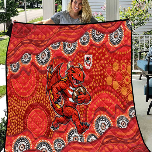 St. George Illawarra Dragons Quilt Aboriginal Dot Pattern - Rugby Mascot Heritage Pride