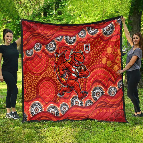 St. George Illawarra Dragons Quilt Aboriginal Dot Pattern - Rugby Mascot Heritage Pride