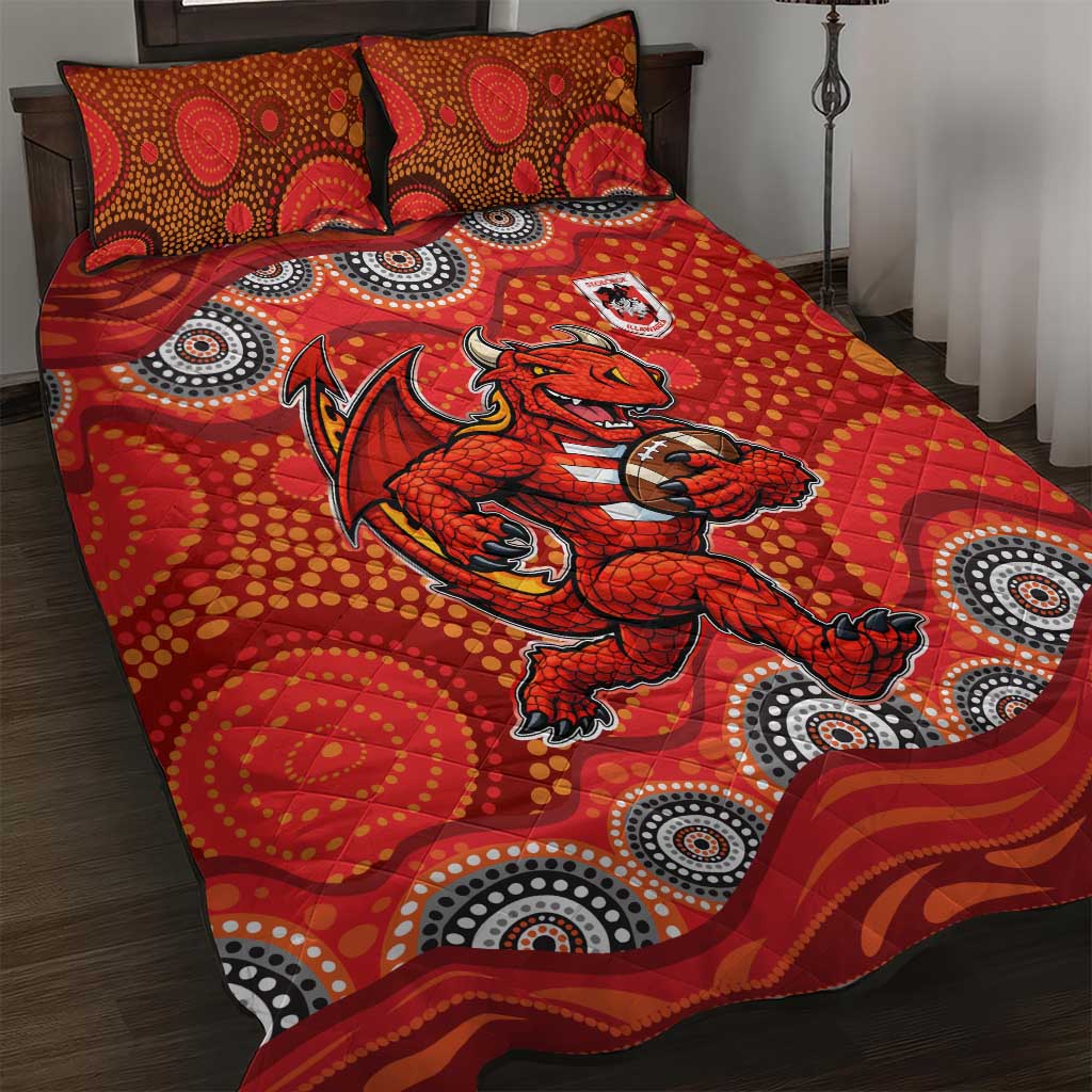 St. George Illawarra Dragons Quilt Bed Set Aboriginal Dot Pattern - Rugby Mascot Heritage Pride