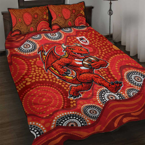 St. George Illawarra Dragons Quilt Bed Set Aboriginal Dot Pattern - Rugby Mascot Heritage Pride