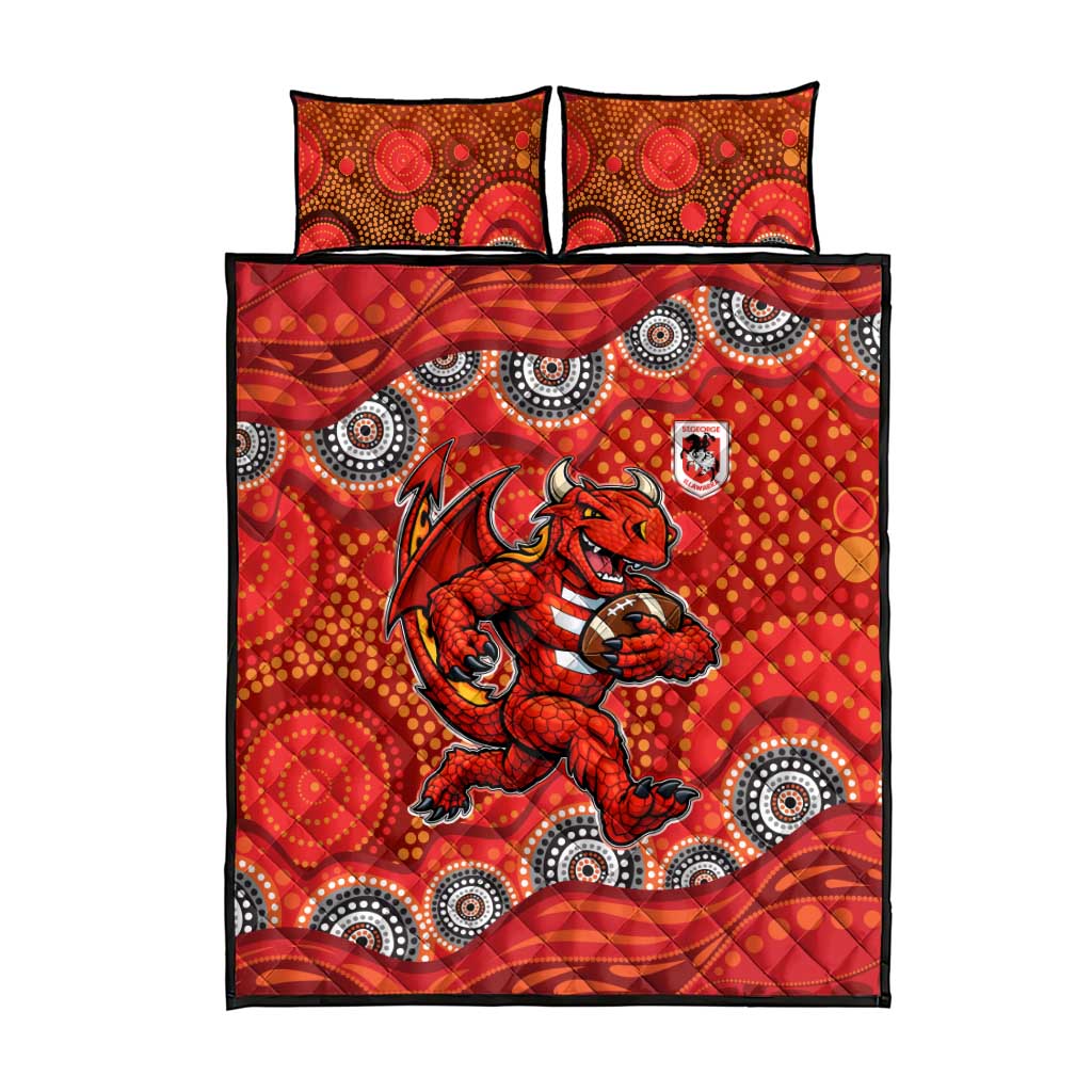 St. George Illawarra Dragons Quilt Bed Set Aboriginal Dot Pattern - Rugby Mascot Heritage Pride