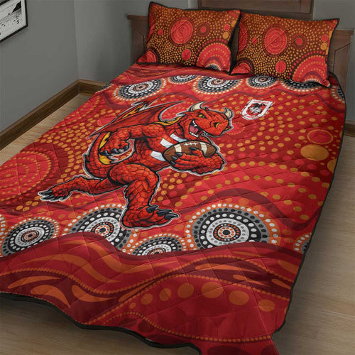 St. George Illawarra Dragons Quilt Bed Set Aboriginal Dot Pattern - Rugby Mascot Heritage Pride