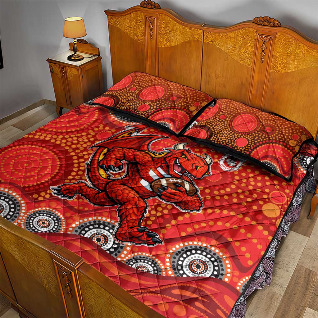 St. George Illawarra Dragons Quilt Bed Set Aboriginal Dot Pattern - Rugby Mascot Heritage Pride