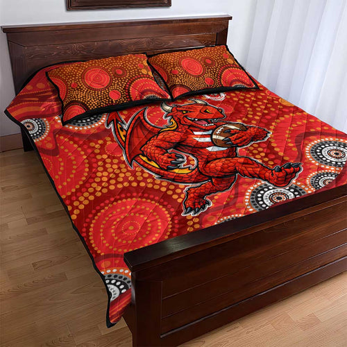 St. George Illawarra Dragons Quilt Bed Set Aboriginal Dot Pattern - Rugby Mascot Heritage Pride