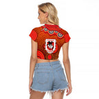 St. George Illawarra Dragons Raglan Cropped T Shirt Aboriginal Dot Pattern - Rugby Mascot Heritage Pride