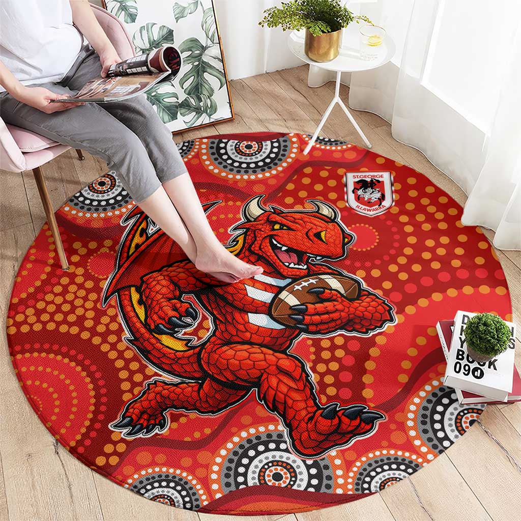 St. George Illawarra Dragons Round Carpet Aboriginal Dot Pattern - Rugby Mascot Heritage Pride