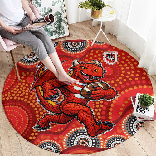 St. George Illawarra Dragons Round Carpet Aboriginal Dot Pattern - Rugby Mascot Heritage Pride