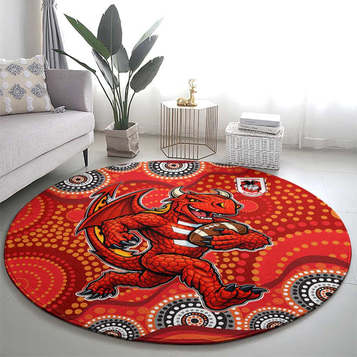 St. George Illawarra Dragons Round Carpet Aboriginal Dot Pattern - Rugby Mascot Heritage Pride