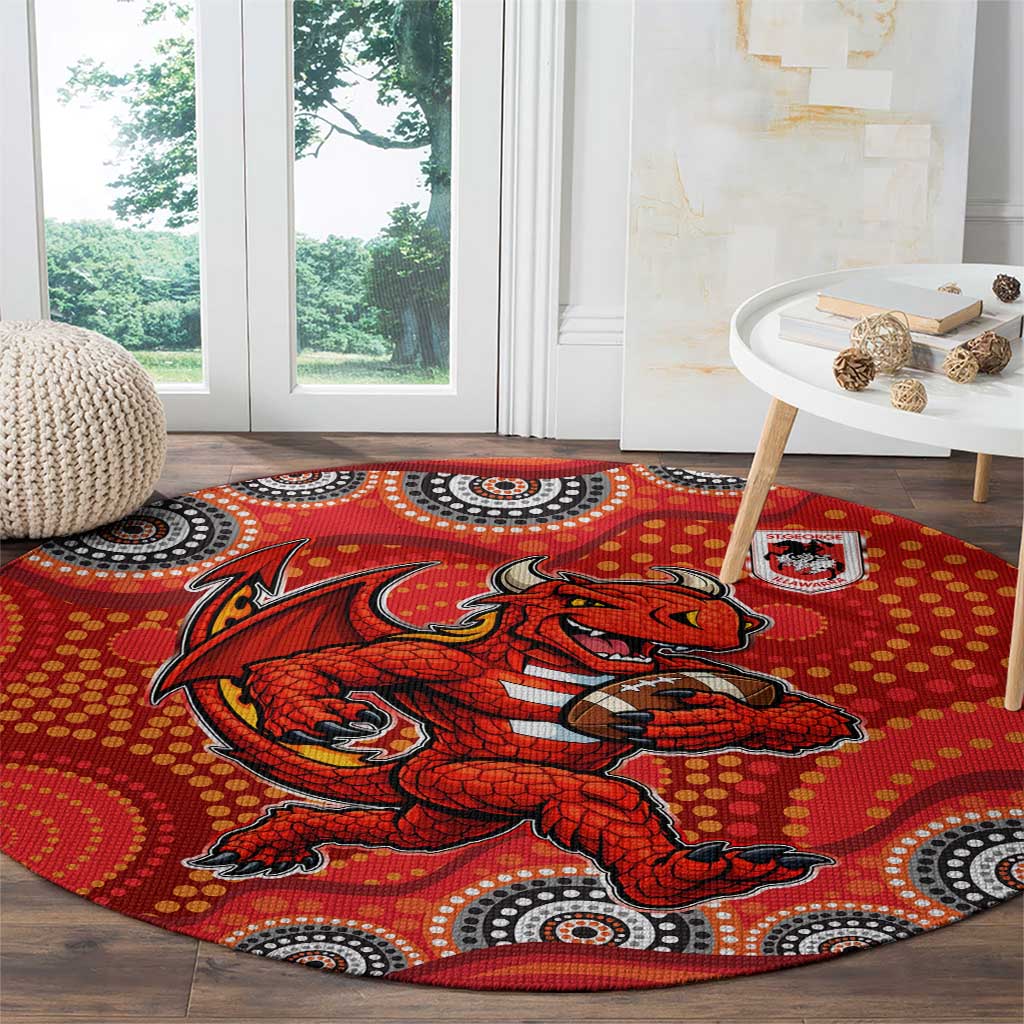 St. George Illawarra Dragons Round Carpet Aboriginal Dot Pattern - Rugby Mascot Heritage Pride