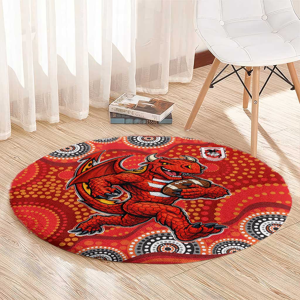 St. George Illawarra Dragons Round Carpet Aboriginal Dot Pattern - Rugby Mascot Heritage Pride