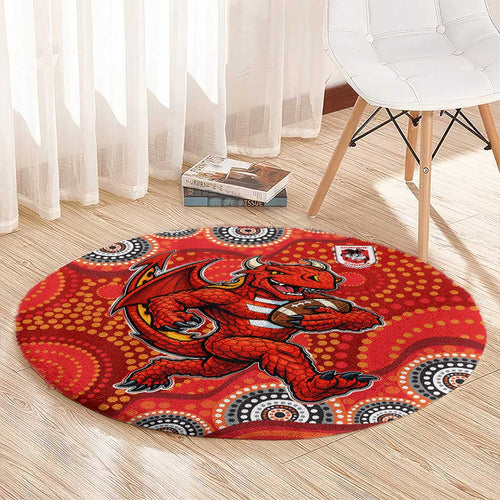 St. George Illawarra Dragons Round Carpet Aboriginal Dot Pattern - Rugby Mascot Heritage Pride