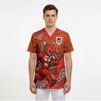 St. George Illawarra Dragons Scrub Top Aboriginal Dot Pattern - Rugby Mascot Heritage Pride