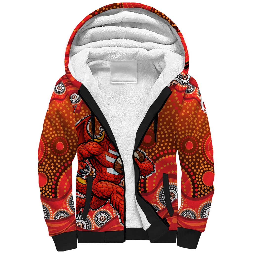 St. George Illawarra Dragons Sherpa Hoodie Aboriginal Dot Pattern - Rugby Mascot Heritage Pride