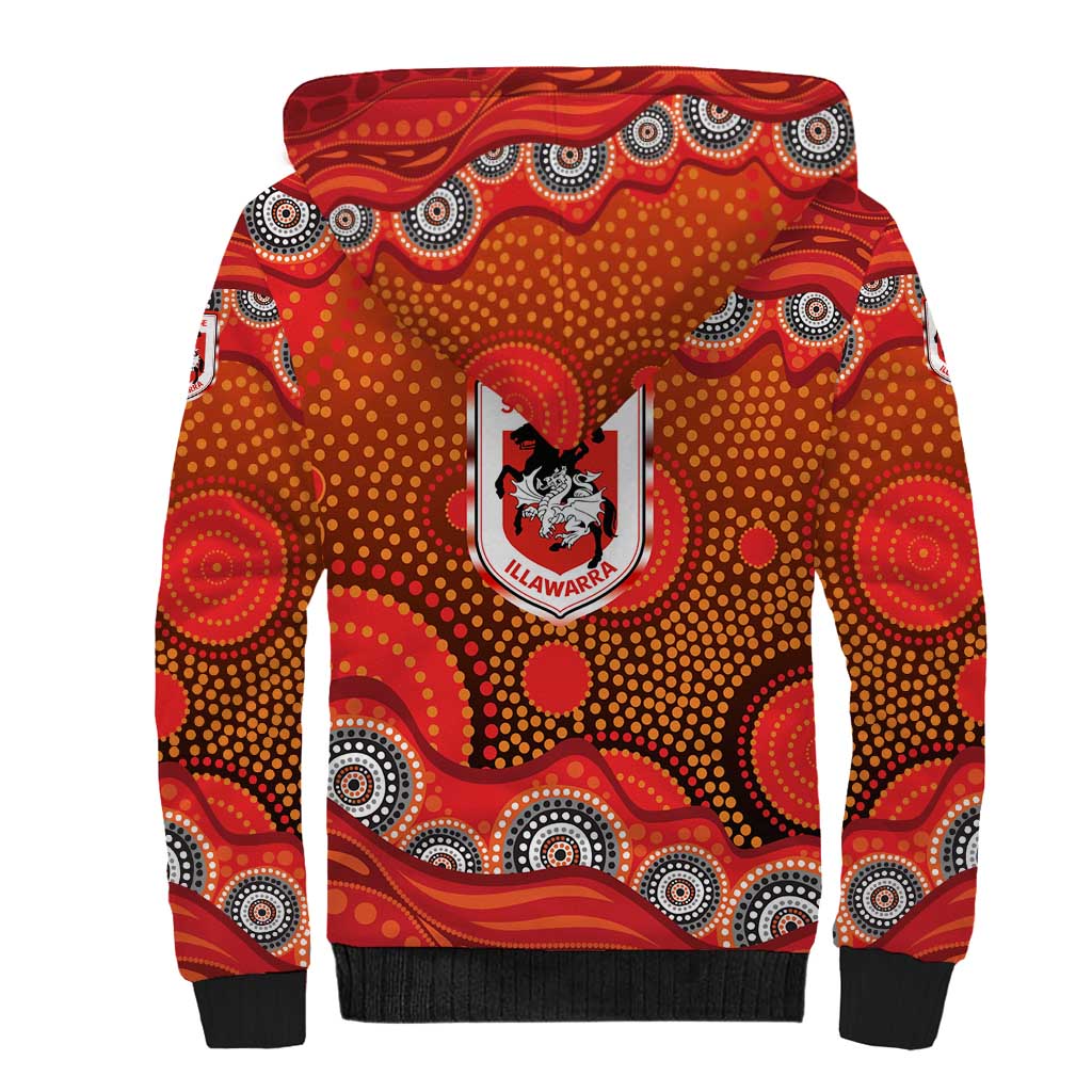 St. George Illawarra Dragons Sherpa Hoodie Aboriginal Dot Pattern - Rugby Mascot Heritage Pride