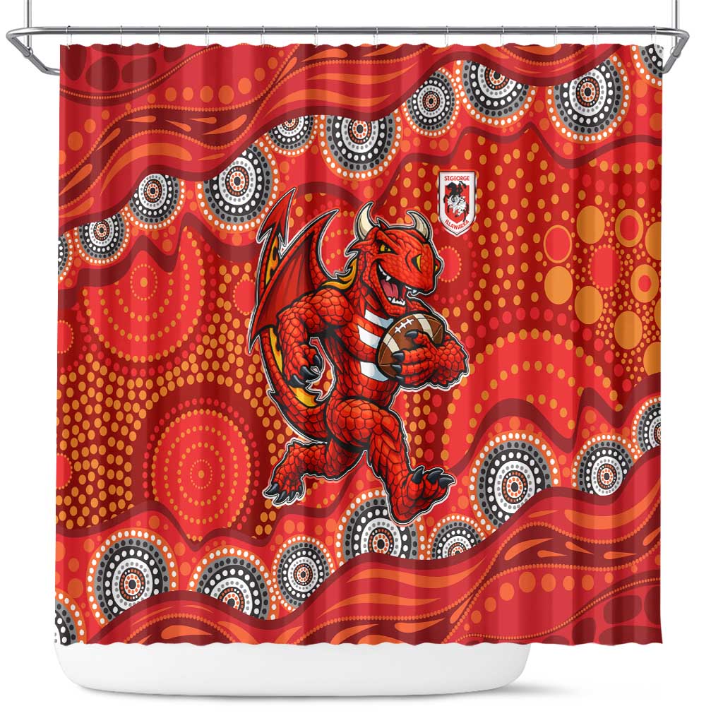 St. George Illawarra Dragons Shower Curtain Aboriginal Dot Pattern - Rugby Mascot Heritage Pride