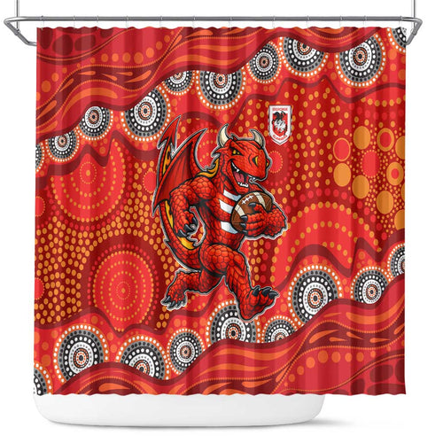 St. George Illawarra Dragons Shower Curtain Aboriginal Dot Pattern - Rugby Mascot Heritage Pride