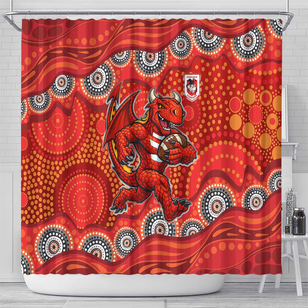 St. George Illawarra Dragons Shower Curtain Aboriginal Dot Pattern - Rugby Mascot Heritage Pride