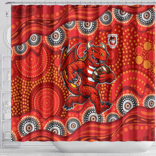 St. George Illawarra Dragons Shower Curtain Aboriginal Dot Pattern - Rugby Mascot Heritage Pride