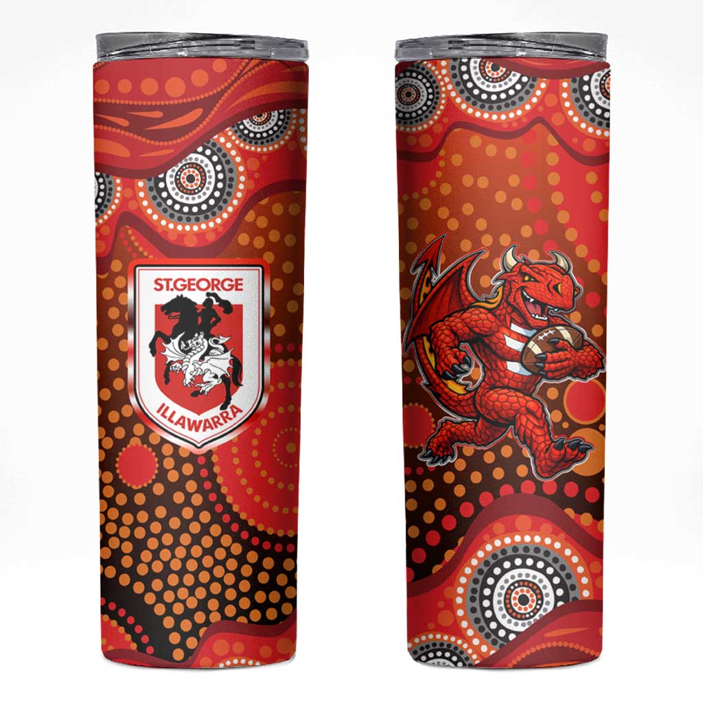 St. George Illawarra Dragons Skinny Tumbler Aboriginal Dot Pattern - Rugby Mascot Heritage Pride