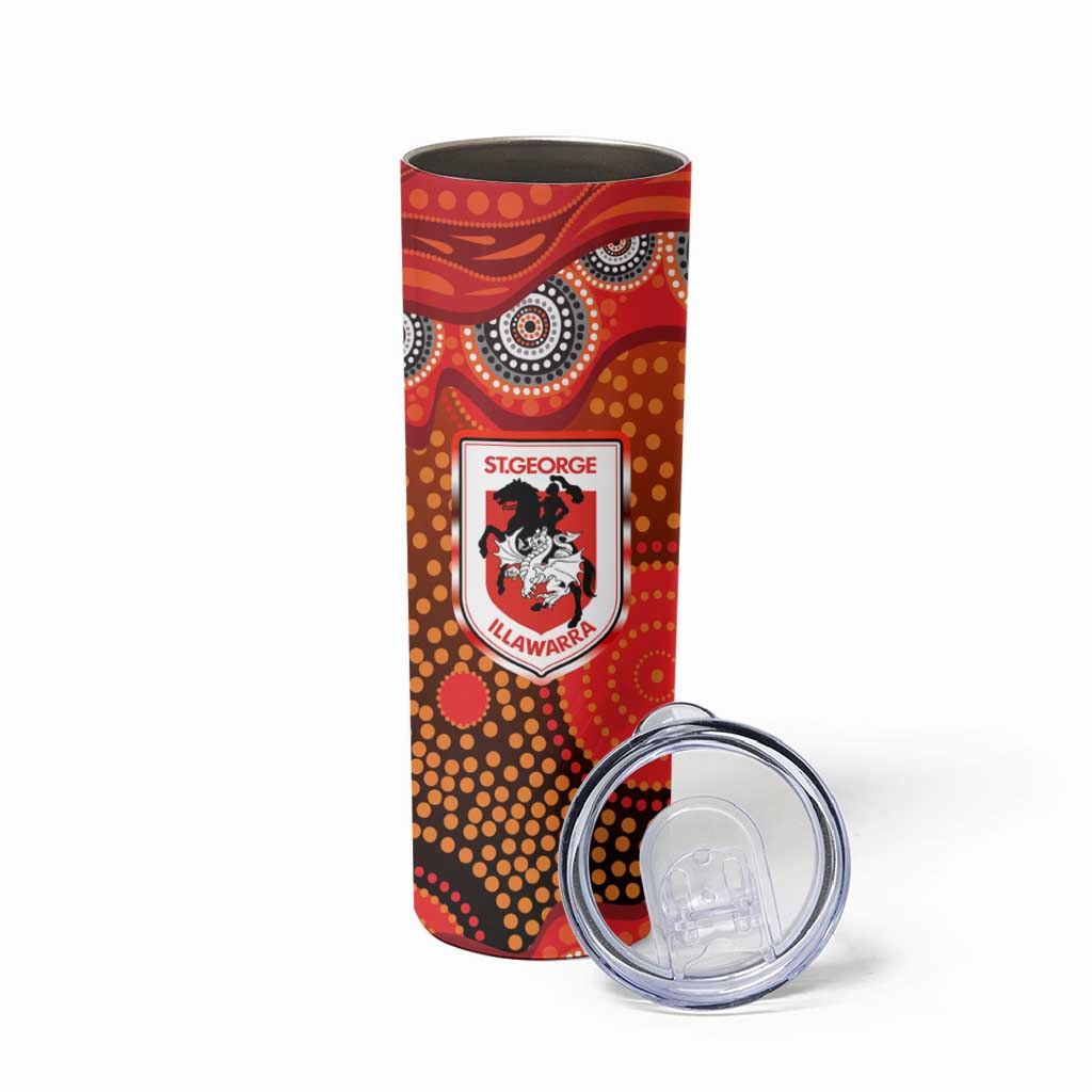 St. George Illawarra Dragons Skinny Tumbler Aboriginal Dot Pattern - Rugby Mascot Heritage Pride