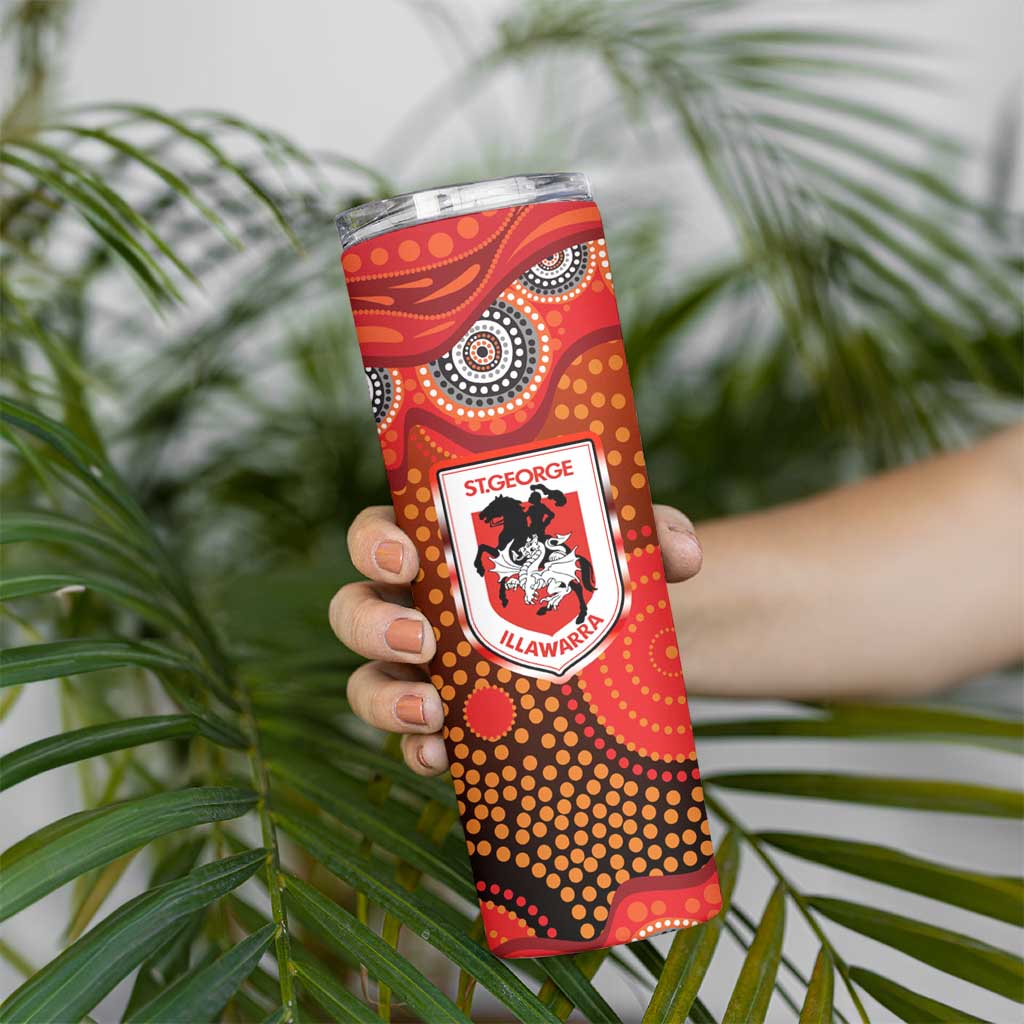 St. George Illawarra Dragons Skinny Tumbler Aboriginal Dot Pattern - Rugby Mascot Heritage Pride